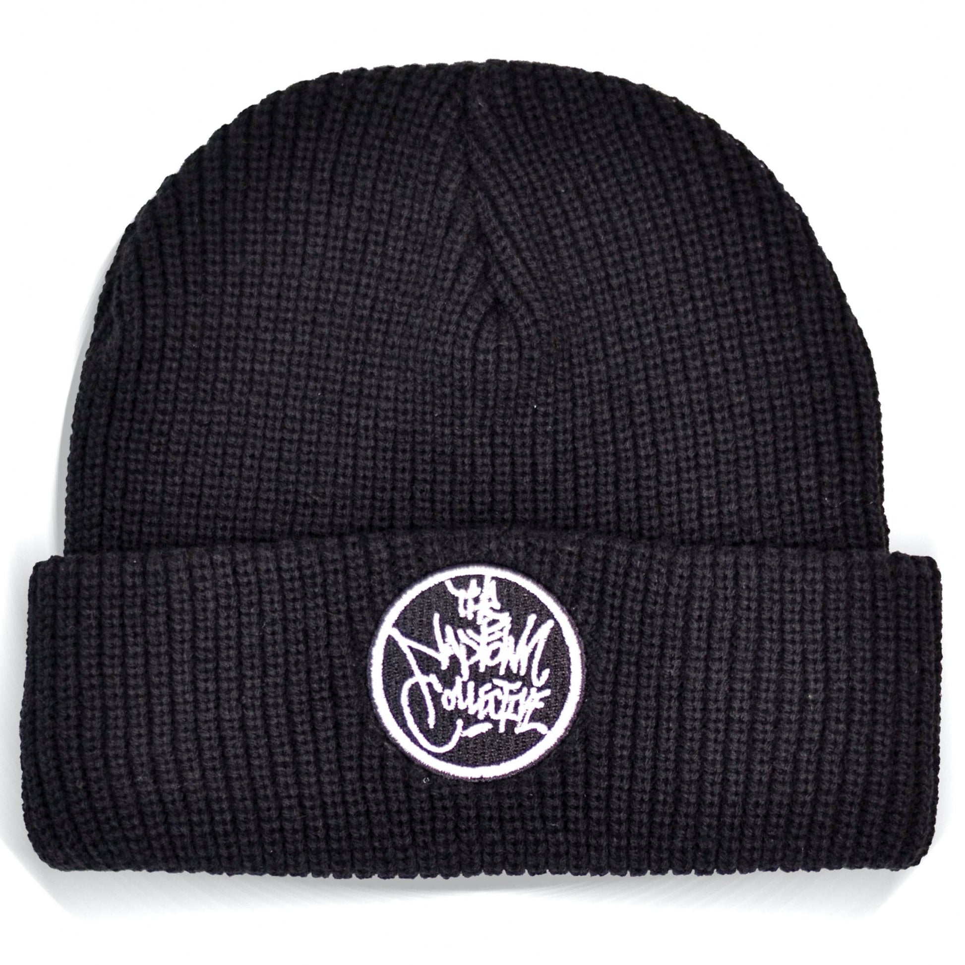 Black Ribbed Cuff Logo Beanie