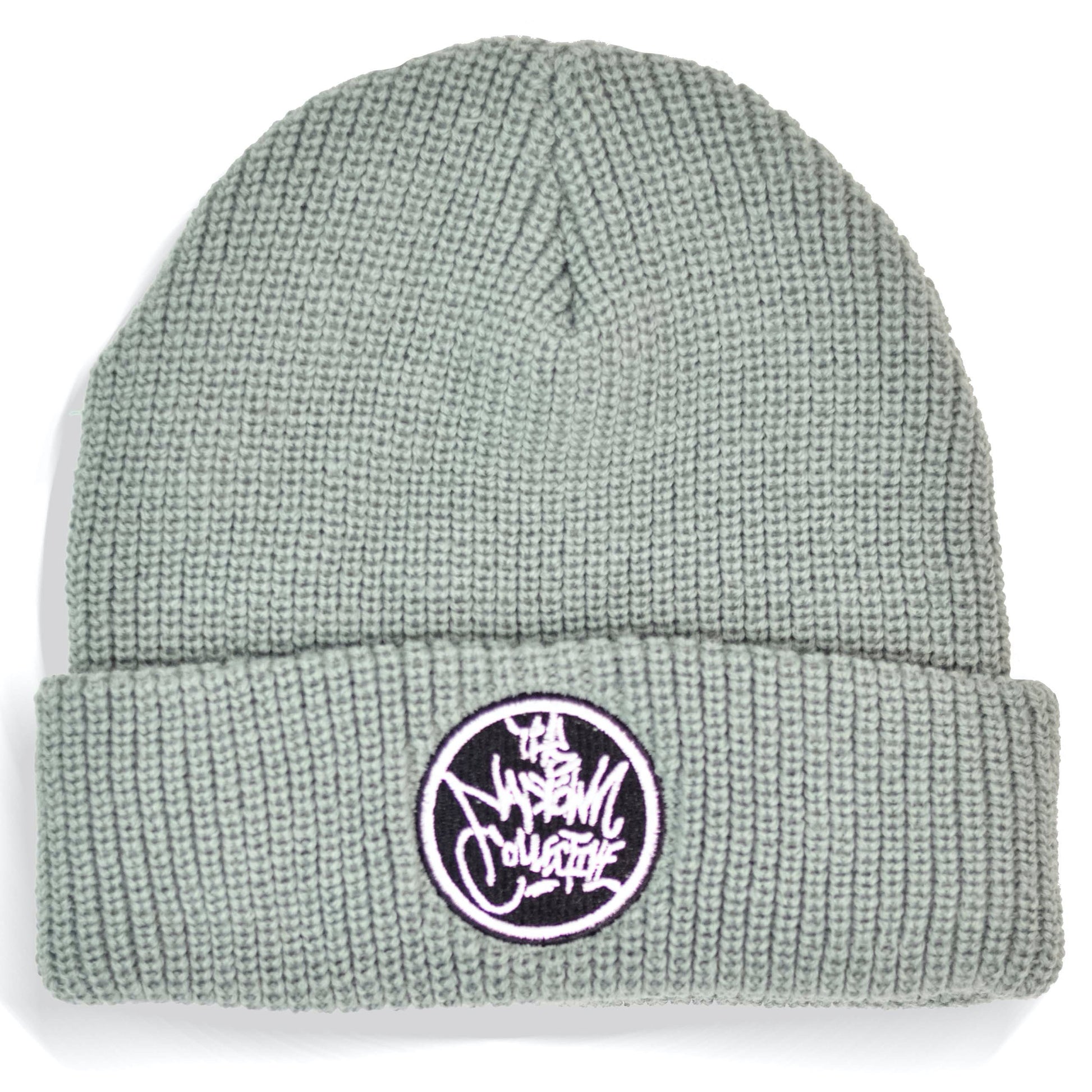 Steel Blue Ribbed Cuff Logo Beanie