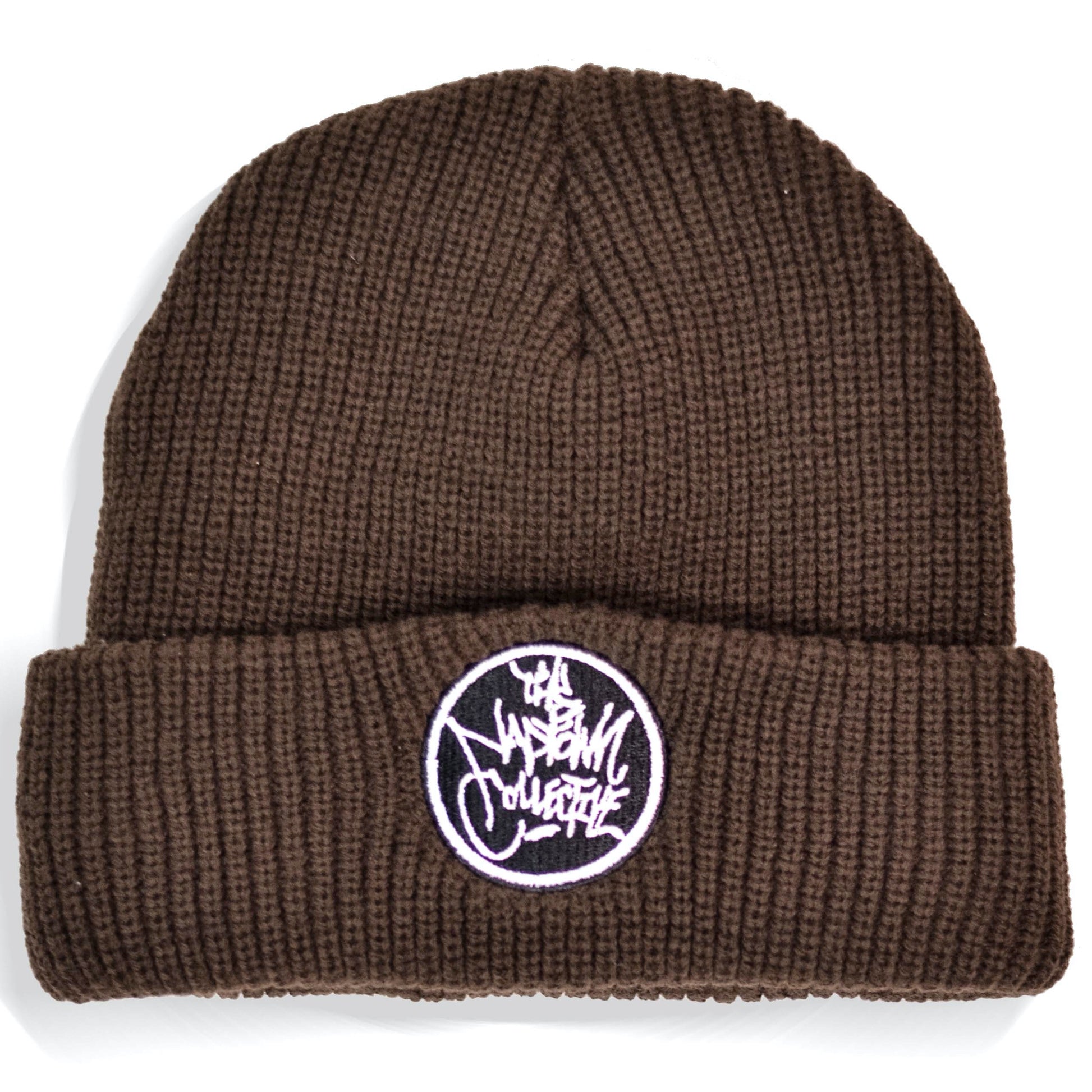 Brown Ribbed Cuff Logo Beanie